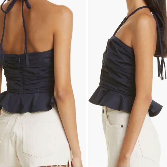 NWT Veronica Beard Arienne Ruched Stretch Cotton Halter Top $368 - Picture 2 of 9